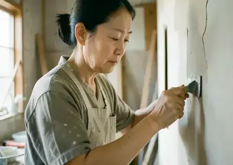 職人が鏝で最終仕上げ層を施す